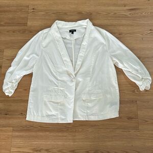 Torrid Women's White Lightweight Blazer Ruched Sleeves 2X Casual Neutral Plus